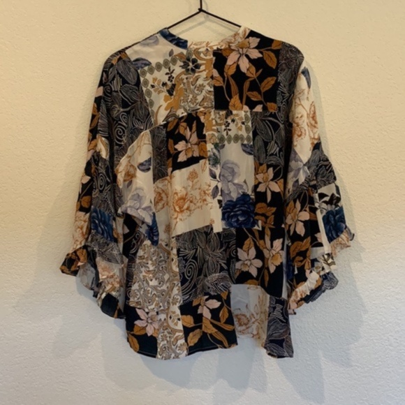 Johnny Was Leo Patchwork Silk Button Down Boho Top - Picture 5 of 7